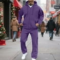 thumbnail image 1 of Dwelliawo Men's Tracksuits 2 Piece Set Solid Color Zipper Sweat Hoodie Jogging Running Pants Set Relaxed Fit Fall Winter Suit with Pockets Purple L, 1 of 5