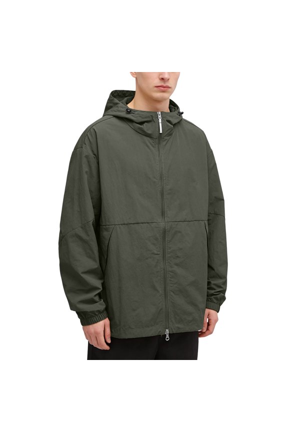 Men's Upf 50+ Light Jacket Long Sleeve Workout Hiking Jacket Protective Elastic Cuffs Adjustable Pockets Breathable Coats Dark Green L