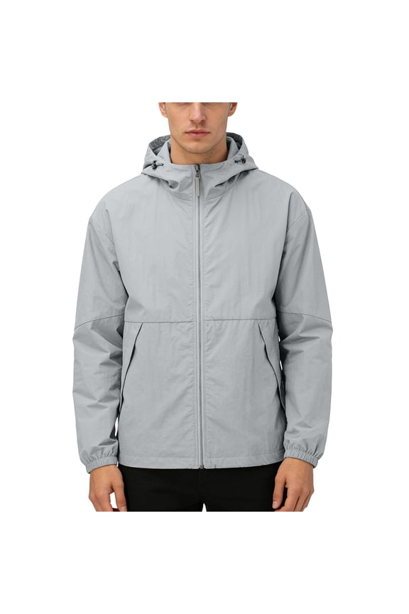 Men's Upf 50+ Light Jacket Protective Elastic Cuffs Running Fishing Top Long Sleeve Adjustable Zipper Outwear Coats Gray S