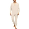 thumbnail image 1 of Dwelliawo Men's Viscose Pajamas Set Henley Neck Long Sleeve Tee and Pants Pockets Two Pieces Lounge Pj Loose Comfy Solid Trendy 2025 Fall Sleepwear Set Champagne S, 1 of 9