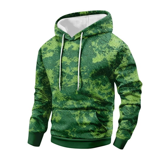 Dwelliawo Men's Washed Hoodie Tie-Dye Camouflage Retro Hooded Sweatshirt Vintage Running Sportswear with Pocket Vintage Wash Outdoor Top Dark Green L