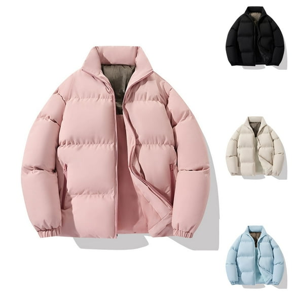 Dwelliawo Men's Winter Warm Fleece Lined Jacket Padded Fleece Lined Oversized Jacket Thick Cotton Casual Fashion Jackets Warm Stand Collar Long Sleeve Winter Tops with Pockets Clearance Pink 2XL
