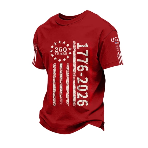 Dwelliawo Mens 250 Anniversary Usa Shirt American Flag Shirts 1776-2026 T Shirts 250th Patriotic 1776-2026 Plus Size T Shirt Pullover Red S