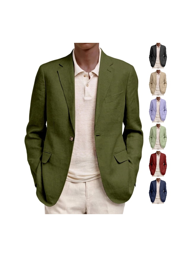 Mens Blazer Button Casual Business Sports Coat Suit Dress Jackets Winter Fall Regular Fit Long Sleeve Jacket Clearance Army Green 3XL