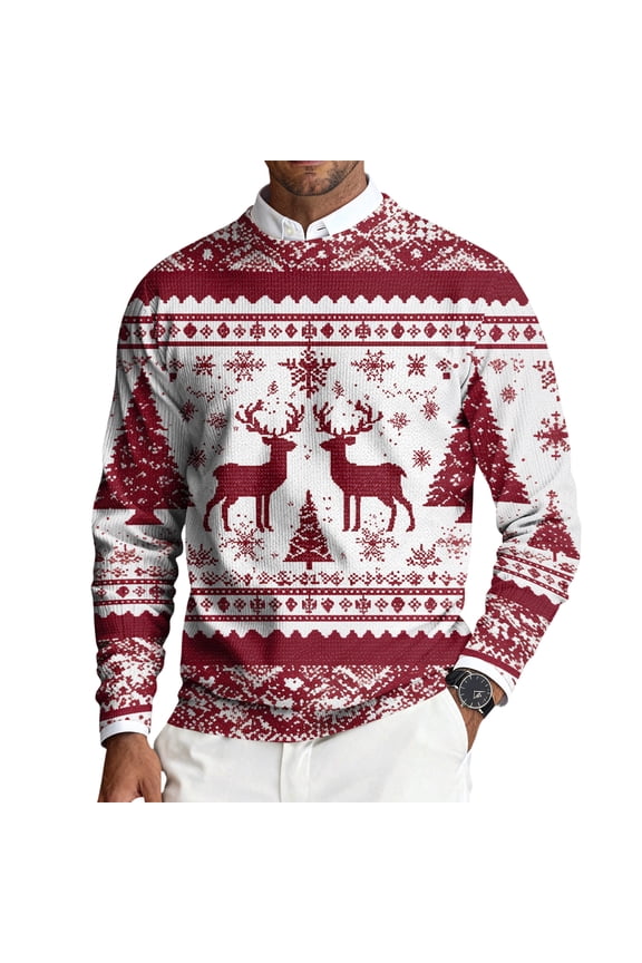Mens Cable Knit Sweater Casual Crewneck Long Sleeve Sweaters Knit Xmas Graphic Snowflake Sweater Thick Christmas Pullover Sweater Clearance Red XL