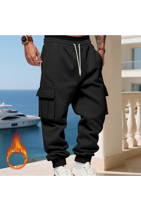 Mens Cago Sweatpants Heavyweight Fleece Pants with Multi Pockets Fashion Casual Athletic Jogger Pant Baggy Elastic Waist Trousers Black S