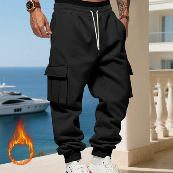 Dwelliawo Mens Cago Sweatpants Heavyweight Fleece Pants with Pockets Trendy Casual Athletic Jogger Pant Baggy Elastic Waist Joggers Black S