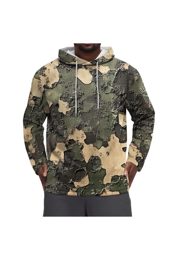 Mens Camo Hoodie Fashion Fleece Long Sleeve Pullover Hoodie with Drawstring Military Hooded Sweatshirt Contrast Camouflage Trendy Hoodie Army Green L
