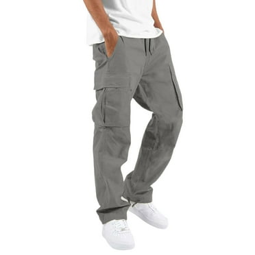 Dwelliawo Mens Cargo Pants Casual Hiking Straight Leg Pant Drawstring Fashion Cargo Pants Lightweight Fitness Pant Trousers with Pocket Gray L