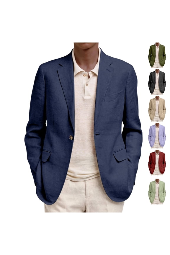 Mens Casual Blazer Button Casual Business Sports Coats Suit Dress Jacket Winter Fall Slim Fit Long Sleeve Jackets Clearance Navy L