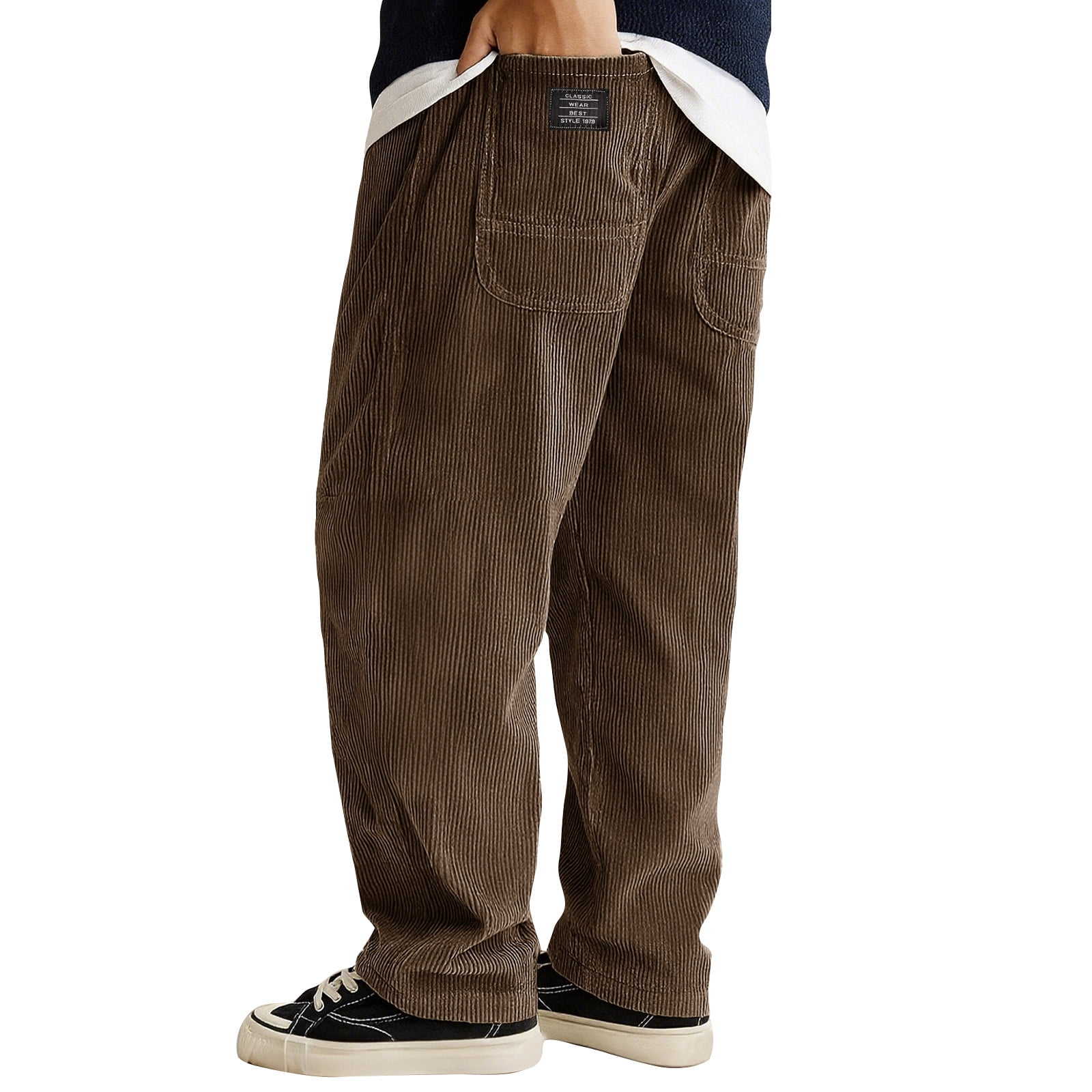 Dwelliawo Mens Corduroy Pants Drawstring Elastic Waist Pants Wide Leg ...