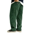 thumbnail image 1 of Dwelliawo Mens Corduroy Pants Elastic Waist Drawstring Pants Straight Leg Casual Pant Baggy Loose Trousers Autumn Pantalones with Pockets Dark Green M, 1 of 3