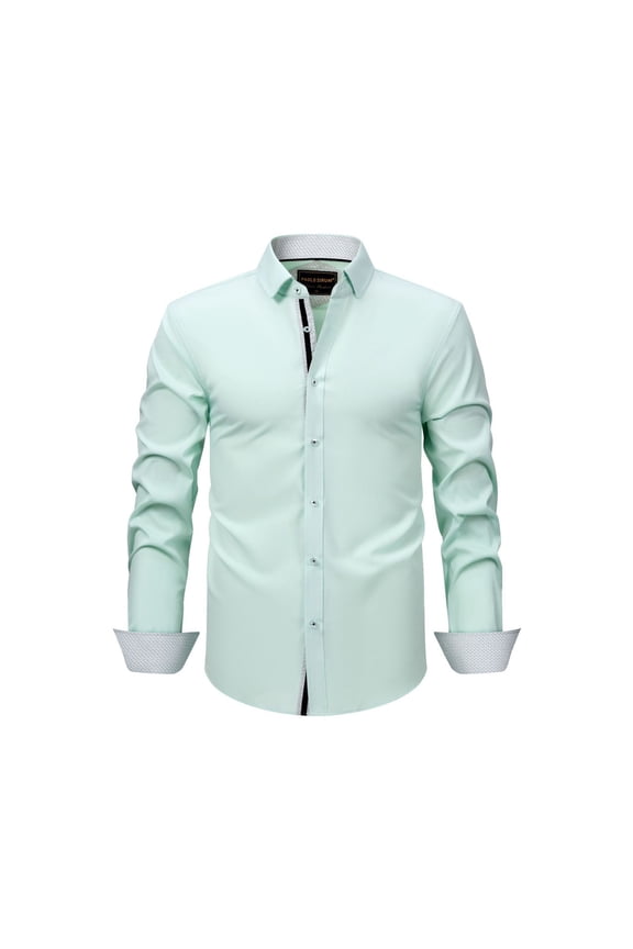 Mens Dress Shirts Wrinkle Button Down Solid Stretch Wedding Formal Shirt Business Dress Long Sleeve Shirts Mint Green 2XL