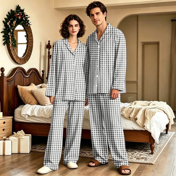 Dwelliawo Mens Flannel Pajama Sets Plaid Cotton Pajamas Pjs Set Button Down Soft Warm Lounge Sleepwear Tops & Pjs Pants Dark Gray M