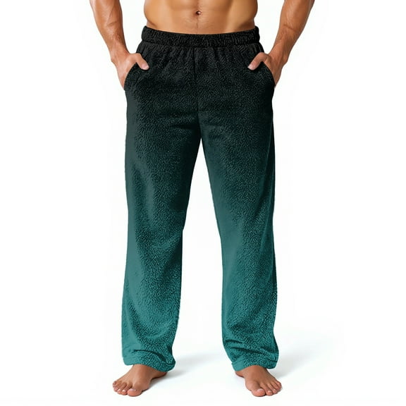 Dwelliawo Mens Fuzzy Pajama Pants Loose Fit Soft Pant Gradient Fleece Plush Pj Bottoms Fuzzy Fluffy Sleep Fall Winter Pjs Pants with Pockets Turquoise L