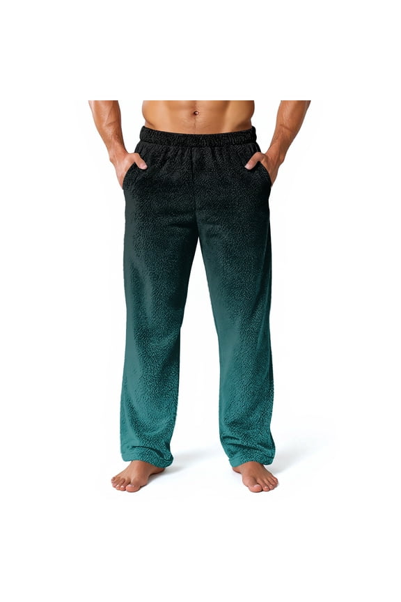 Mens Fuzzy Pajama Pants Loose Fit Soft Pant Gradient Fleece Plush Pj Bottoms Fuzzy Fluffy Sleep Fall Winter Pjs Pants with Pockets Turquoise L