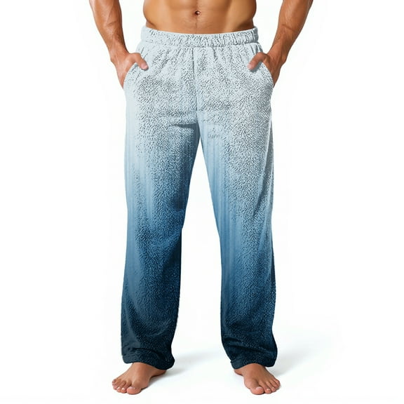 Dwelliawo Mens Fuzzy Pajama Pants Warm Lounge Pants Gradient Fuzzy Thick Pjs Pants Fleece Sleep Comfort Fall Winter Pj Bottoms with Pockets Blue L