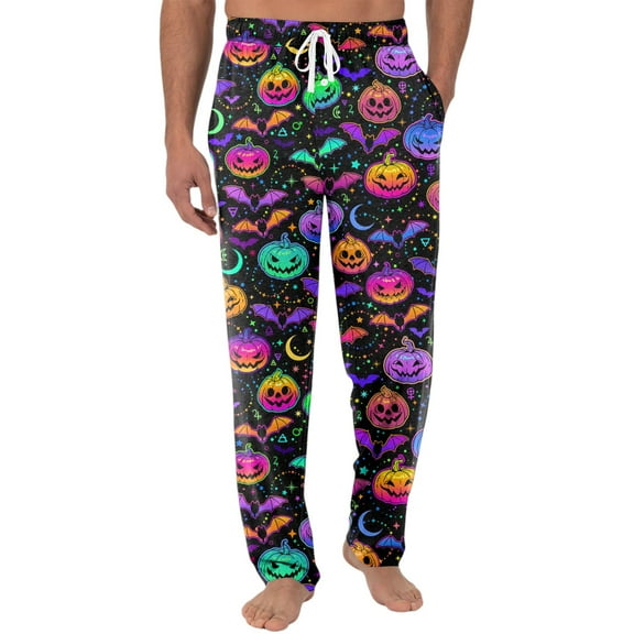Dwelliawo Mens Halloween Pajama Pants Halloween Pumpkin Pant Cuteness Separate Bottoms Pajama Pants with Pockets Soft Sleepwear Funny Pants Purple XL