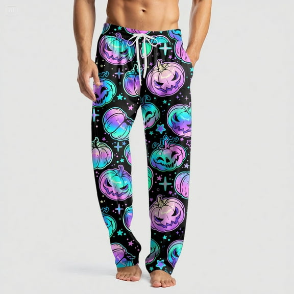 Dwelliawo Mens Halloween Pajama Pants Halloween Pumpkins Pant Soft Sleep Lounge Pants Elastic Waist Separate Bottoms Pj Pants with Pockets Light Purple XL