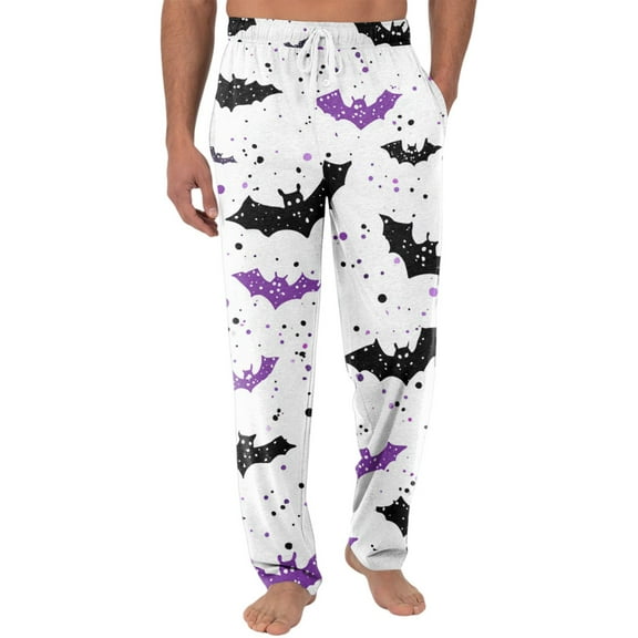 Dwelliawo Mens Halloween Pajama Pants Halloween Pumpkins Pants Loose Fit Bottoms Pj Pant with Pockets Soft Sleepwear Lounge Pant White 3XL