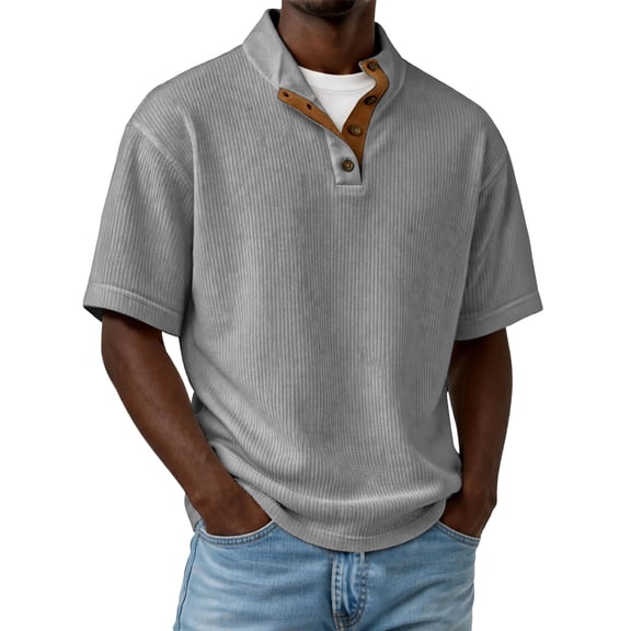 Dwelliawo Mens Henley Shirts Button Basic Shirts Loose Short Sleeve Tees Summer Casual T Shirts Lightweight Trendy Tops Dark Gray L