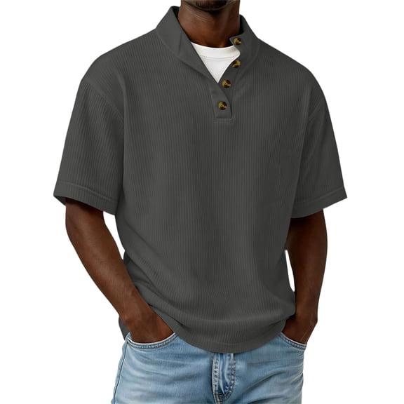 Dwelliawo Mens Henley Shirts Button Lightweight Shirts Loose Short Sleeve Tees Summer Casual Top Pullover Trendy Basic Tee Dark Gray S