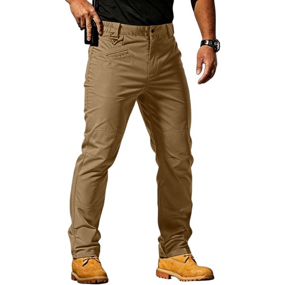 Dwelliawo Mens Hiking Pants Lightweight Ripstop Tactical Pants Water Resistant Breathable Cargo Pants with 6 Pockets Brown M