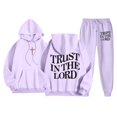thumbnail image 1 of Dwelliawo Mens Hoodie Sweatsuit 2 Piece Christian Graphic Casual Hoodie Joggers Athletic Pant Set Sweat Fall Winter Suit with Pockets Purple L, 1 of 2