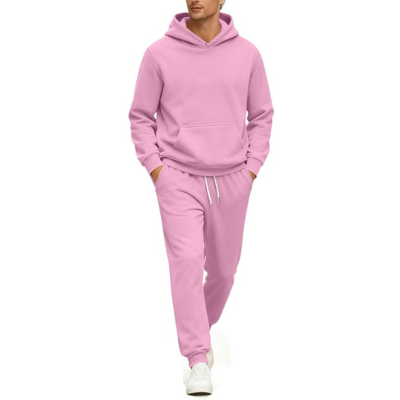 Dwelliawo Mens Hoodie Sweatsuit 2 Piece Heavyweight Solid Color Casual Pullover Hoodies Joggers Athletic Pants Set Sweat Winter Suits with Pockets Pink XL