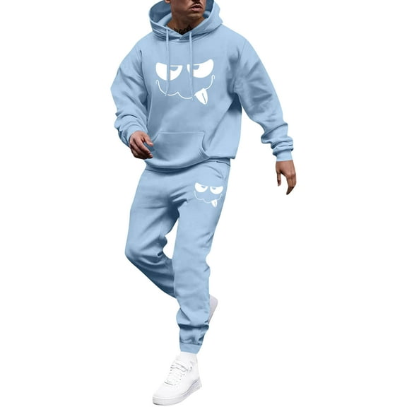 Dwelliawo Mens Hoodie Sweatsuit 2 Piece Solid Color Casual Hoodie Joggers Athletic Pants Set Sweat Fall Suit with Pockets Blue M