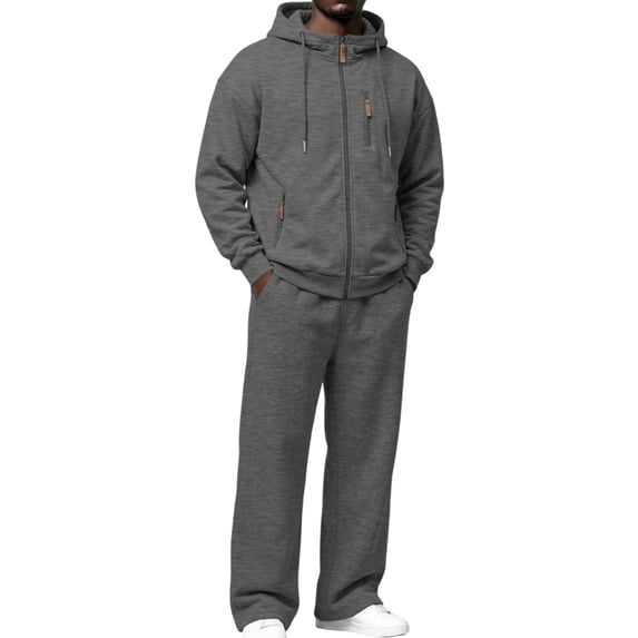 Dwelliawo Mens Hoodie Sweatsuit 2 Piece Solid Color Full Zip Fleece Pullover Hoodies Jogging Sport Pants Set Sweat Winter Suit with Pockets Dark Gray S
