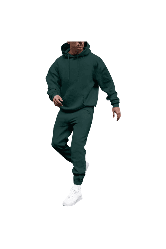 Mens Hoodie Sweatsuit 2 Piece Solid Color Relaxed Fit Hoodie Joggers Sport Pants Set Sweat Fall Winter Suit with Pockets Dark Green M