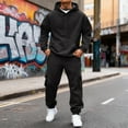 thumbnail image 1 of Dwelliawo Mens Hoodie Sweatsuit 2 Piece Solid Color Relaxed Fit Pullover Hoodies Cargo Pants Athletic Pants Set Casual Fall Winter Suits with Pockets Black XL, 1 of 8