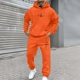 thumbnail image 1 of Dwelliawo Mens Hoodie Sweatsuit 2 Piece Solid Color Sweat Hoodie Joggers Sport Pant Set Casual Fall Winter Suit with Pockets Saffron 3XL, 1 of 5