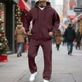 thumbnail image 1 of Dwelliawo Mens Hoodie Sweatsuit 2 Piece Solid Color Zipper Fleece Hoodie Joggers Running Pant Set Sweat Winter Suits with Pockets Wine XL, 1 of 5