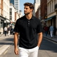 thumbnail image 1 of Dwelliawo Mens Lightweight Linen Texture Polo Tops Raglan Short Sleeve Classic Three Buttons Collar Shirts Breathable Soft Comfort Beach Trip Golf Training Daily Casual Summer Wear Black 3xL, 1 of 5