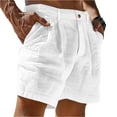thumbnail image 1 of Dwelliawo Mens Line Cotton Shorts Casual Elastic Waist Pleat-Front Linen Dress Shorts Casual Beach Outfits with Pockets 9" Flat Front Loose Fit White 3XL, 1 of 4