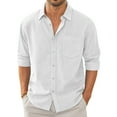 thumbnail image 1 of Dwelliawo Mens Linen Shirt Long Sleeve Button Down Shirts Casual Fashion Dress Shirt Fall Cotton Linen Classic Fit Clothing with Pocket White M, 1 of 2