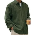 thumbnail image 1 of Dwelliawo Mens Long Sleeve Corduroy Shirt Lapel Vintage Button Down Shirt Long Sleeve Lightweight Shirts Plus Size Vintage Jacket Tops Army Green L, 1 of 7