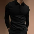 thumbnail image 1 of Dwelliawo Mens Long Sleeve Polo Shirts Button Down Muscle Long Sleeve Stripe Ribbed Polo Shirt Casual Golf T-Shirts Henley Classic Loose Fit Knit Winter Shirts Black XL, 1 of 3
