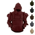 thumbnail image 1 of Dwelliawo Mens Medieval Knight Hoodie Armor Retro Mask Halloween Party Sweatshirt Cosplay Elbow Protection Long Sleeve Costumes with Kangaroo Pocket Wine 2XL, 1 of 6