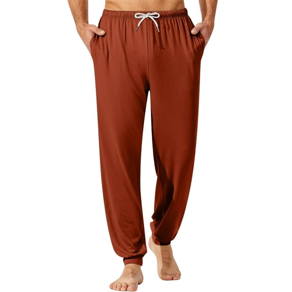 Dwelliawo Mens Pajama Pants Bottoms Joggers Pants Loose Fit Drawstring Pajama Pants with Pockets Soft Sleepwear Lightweight Pant Vermilion M