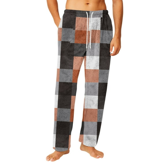 Dwelliawo Mens Pajama Pants Comfy Lounge Pants Bottoms Plaid Christmas Matching Cute Pajama Pants Plus Size Flannel Drawstring Sleepwear Brown L