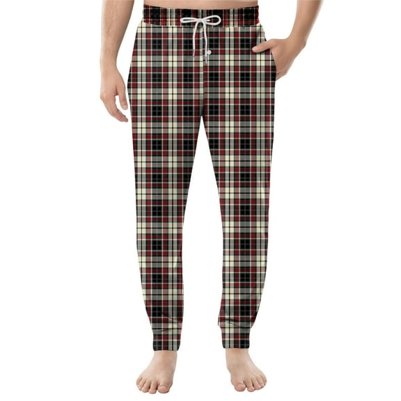 Dwelliawo Mens Pajama Pants Loose Fit Elastic Waist Pj Pants with Pockets Soft Loungewear Pant Bottoms Jogger Plaid Pants Deep Red XL