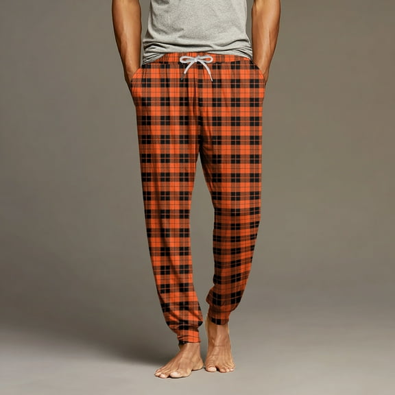 Dwelliawo Mens Pajama Pants Plaid Separate Bottoms Jogger Sleep Pant Casual Drawstring Pj Pant with Pockets Soft Sleep Loungewear Pants Vermilion 2XL