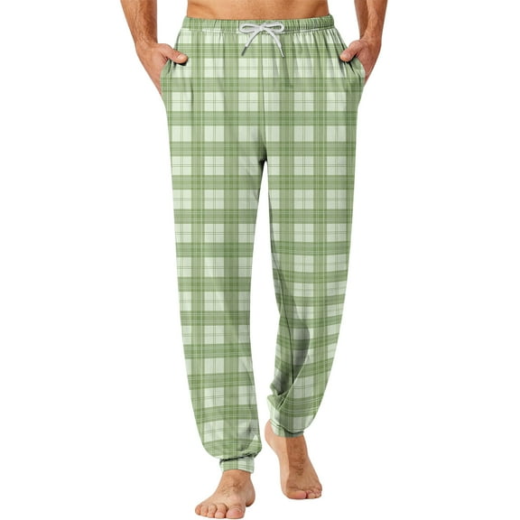 Dwelliawo Mens Pajama Pants Soft Sleep Loungewear Pants Bottoms Jogger Plaid Pant Casual Elastic Waist Pajama Pants with Pockets Light Green M
