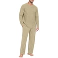 thumbnail image 1 of Dwelliawo Mens Pajama Set Pjs Sleepwear Lightweight Long Sleeve Pajama Top Elastic Waist Long Pants Soft Comfy Loungewear With Pocket Khaki XL, 1 of 6