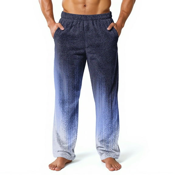 Dwelliawo Mens Plush Warm Pajama Pants Loose Fit Fluffy Pant Gradient Fuzzy Plush Pj Bottoms Fleece Soft Casual Fall Winter Pjs Pants with Pockets Dark Blue L