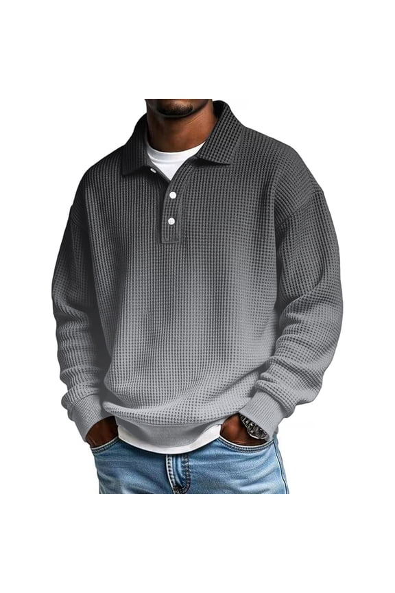 Mens Polo Shirts Long Sleeve Golf Color Block Waffle Shirts with Collar Heavyweight Casual T Shirts Big and Tall Quarter Button Henley Shirt Light Gray M