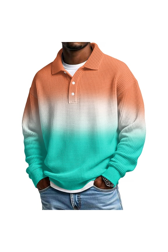 Mens Polo Shirts Long Sleeve Golf Color Block Waffle Shirts Collared Casual Heavyweight Tops Big and Tall Quarter Button Henley Shirt Earthy Yellow 5XL